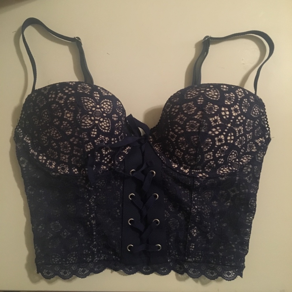 Victoria Secret navy lace padded corset bra!